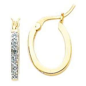    14K .23ct Diamond Inside Outside Oval Hoop Earrings Jewelry
