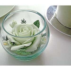    Pale Green Rose set in a Glass Bowl, Decorative Soap Beauty