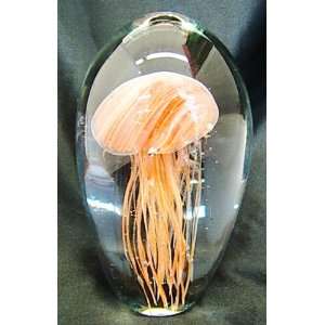   Glow in the Dark Glass Coral Jellyfish Paperweight