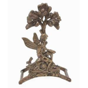  Cast Iron Bronze Pixie Fairy on Snail Hose Holder Garden 