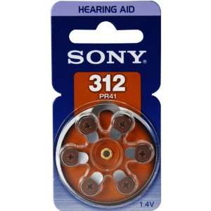 Sony Batteries PR312D6A Hearing Aid Battery Retail Pack   Size 312, 6 