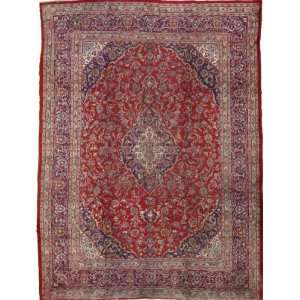  98 x 1210 Red Persian Hand Knotted Wool Mashad Rug 