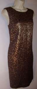 REBECCA MOSES Gold Metallic Sleeveless Lined Scoop Neck Cocktail Dress 
