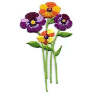   , Purple, Yellow & Orange  Iron On Embroidered Applique/Flowers