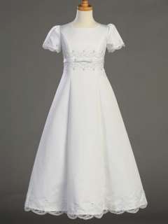   Plus White Satin Communion Dress A Line Tea Length Sz 7   20 Plus