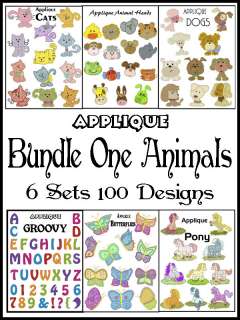 BUNDLE PACK 1 ANIMALS * Machine Applique Embroidery * 6 Sets * 100 