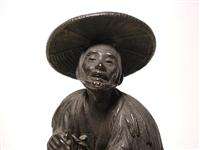 Antique Japanese Bronze Signed Sculpture of a Farmer  