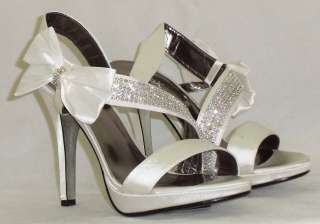  Satin high heel diamonte + bow side wedding party shoes NEW  