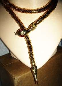Vintage Gold Mesh Rattle Snake Belt Ruby Glass Eyes  