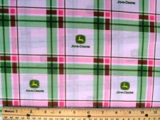 New John Deere Fabric BTY Pink Green Plaid Tractor  