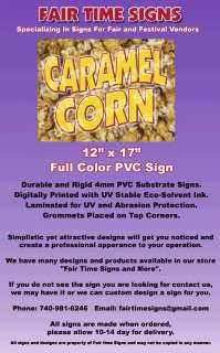 CARAMEL CORN Concession Sign   Rectangle PVC Full Color Laminated Sign 