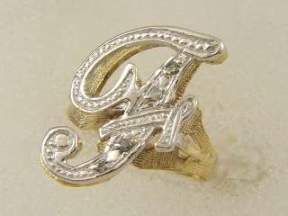   WHITE GOLD LADIES RIGHT HAND PAVE DIAMOND F NAME INITIAL RING  