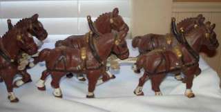 VINTAGE CAST IRON 8 HORSE CLYDESDALE BEER WAGON WITH 2 DRIVERS  