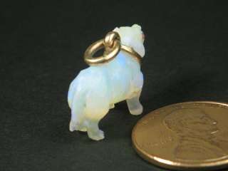   ANTIQUE 14K GOLD HAND CARVED OPAL DOG CHARM FABERGE ? c1900  