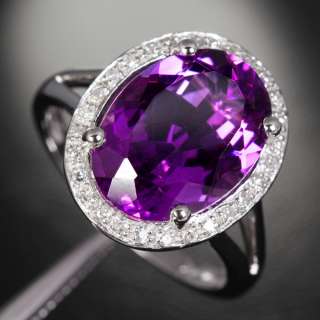   Purple AMETHYST PAVE DIAMOND 14K WHITE GOLD Halo Wedding RING  
