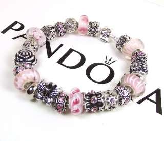 Mothers Day Gift Authentic Pandora Bracelet Chain Pink Bead Silver 