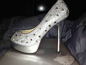 Silver spikes peep toe crystal diamond heels bridal rhinestones 7 