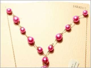 CZECH VINTAGE WIRED DROP PINK FAUX PEARL GLASS BEADS NECKLACE  