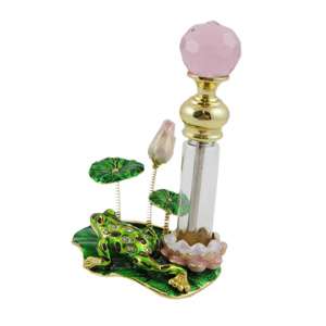   frog perfume bottle lily pad lotus leaf bejeweled crystals NIB  
