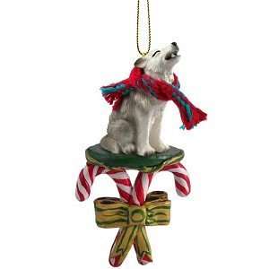  Gray Wolf Candy Cane Christmas Ornament