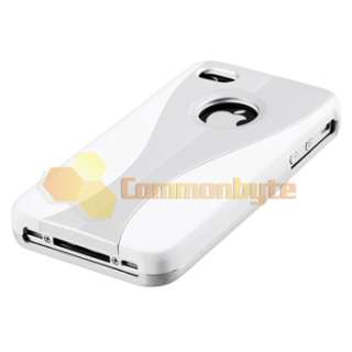 Pen+Screen Pro+3 Piece Silver/White Hard Case Skin Cover For iPhone 4 