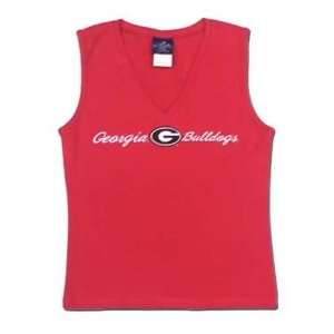  Georgia Bulldogs Ladies Red V Neck Script Tank Top Sports 