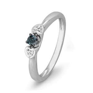   White Gold Blue And White Round Diamond Heart Promise Ring (1/10 cttw