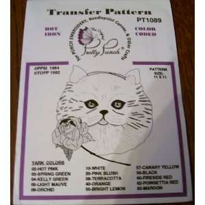  Hot Iron Transfer Pattern #1089 Cat with Rose (For Punch 