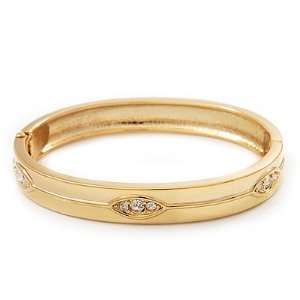   Plated Oval Diamante Hinged Bangle Bracelet   18cm Length Jewelry