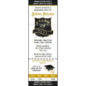  Black & Gold Crest Graduation Party Ticket Invitation 