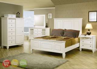 Tropical Queen Bed Bedroom Set White Panel Wood NEW  