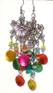   & Hearts Chandelier Dangling Abalone & Beads Earrings * U Pic  
