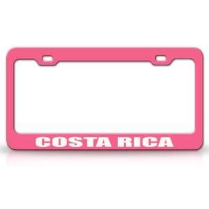 COSTA RICA Country Steel Auto License Plate Frame Tag Holder, Pink 