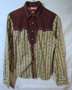 Levis Red Tab, Blouse Top, Women Lrg, Green/Brown Western Style w 