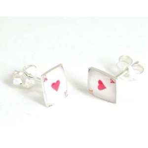    925 Silver 5mm Heart Playing Cards Earrings by TOC Size 0 Jewelry