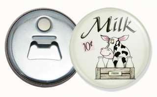 Fresh Milk 10 cent Button bottle Opener / Fridge magnet  