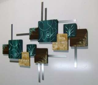   & Brown Contemporary Geometric Square Wood Wall Sculpture with Metal