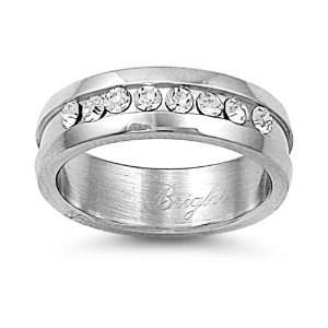  316L Stainless Steel Ring with CZ Stone   Width 6mm 