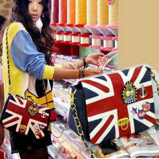 Fashion Women Korea With UK Flag Union Jack Badge Chain Shoulder Bag 