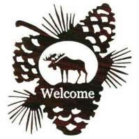   Wilderness Moose & Pine Cones Welcome Sign Lazer Cut Metal Wall Art