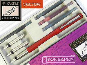 PARKER Vector CALLIGRAPHY pen SET RED+5 cartridges  