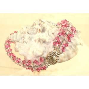  Pink Bead Woven Swarovski Tennis Bracelet 
