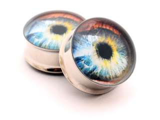 Pair of Eyeball Picture Plugs gauges Choose Size new STYLE 5  