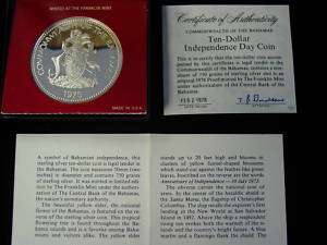 1976 Bahamas 10 Dollar Independence Sterling Coin  