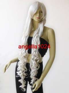 40 long bangs curly cosplay wigs silvery white  
