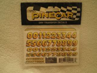   Car Pinewood Derby DRY TRANSFER DECALS YELLOW NUMBERS P4016  