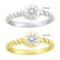 10k Gold Synthetic White Zircon Contemporary Round Ring 
