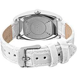 Akribos XXIV Womens Diamond Swiss Quartz Tonneau White Strap Watch 