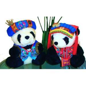  Pair(2PCS) of Qiang Pandas with Embroidery Dress 
