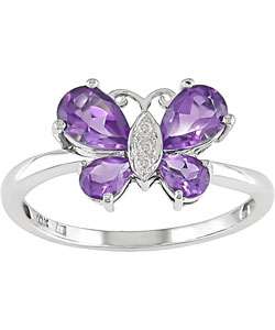 10k White Gold Amethyst Butterfly Ring  